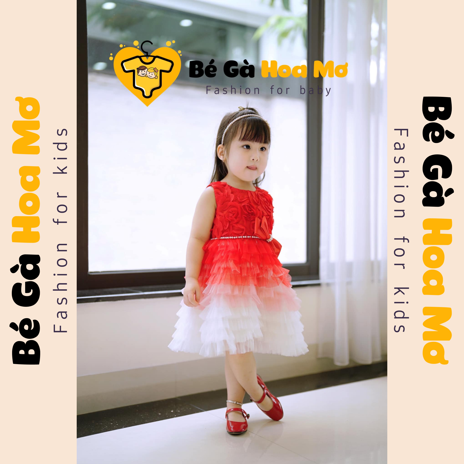 Váy TK đỏ trắng tầng voan 