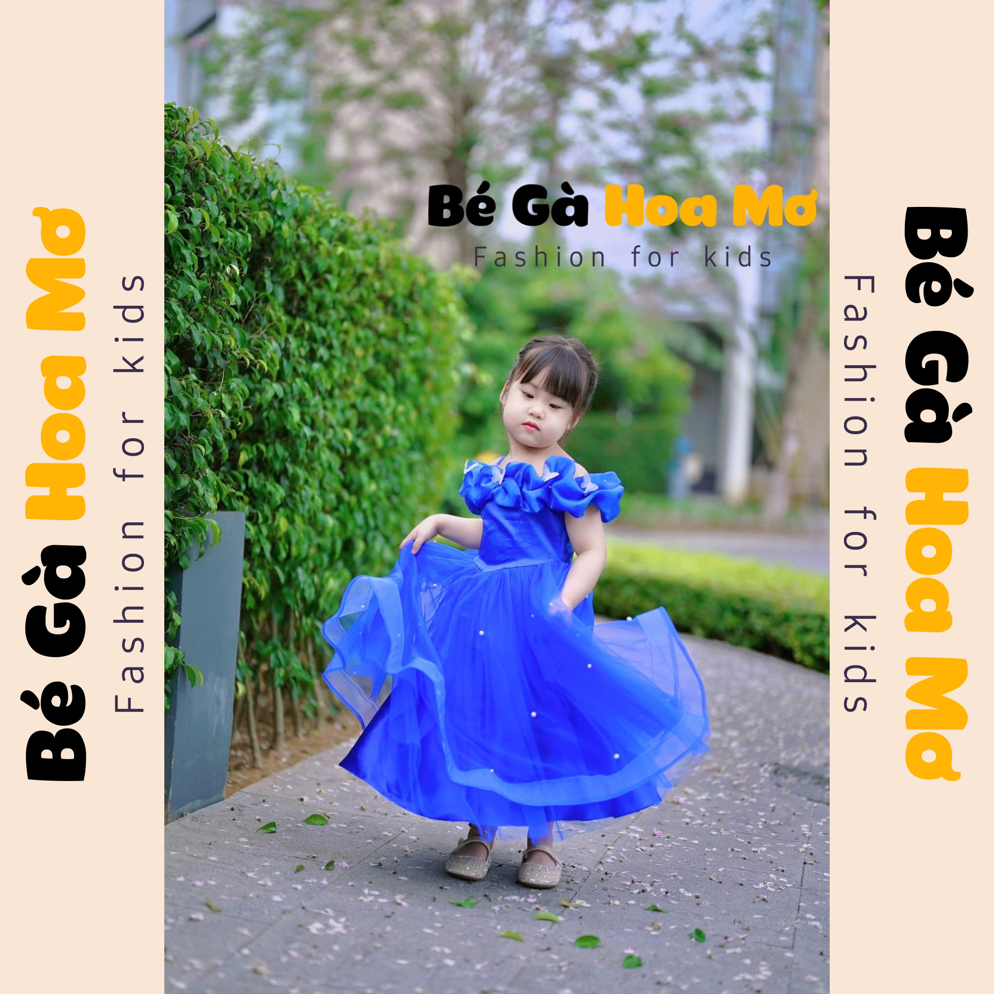 Váy - Đầm Trẻ Em: [18kg-22kg] Váy đầm kết hoa mùa hè cho bé gái vải cotton  hàng VN sọc xanh chấm bi