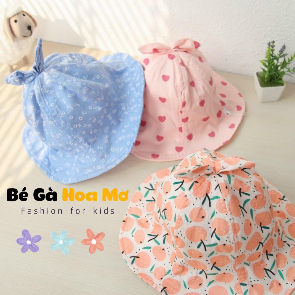 Mũ bèo nơ chóp bé gái
