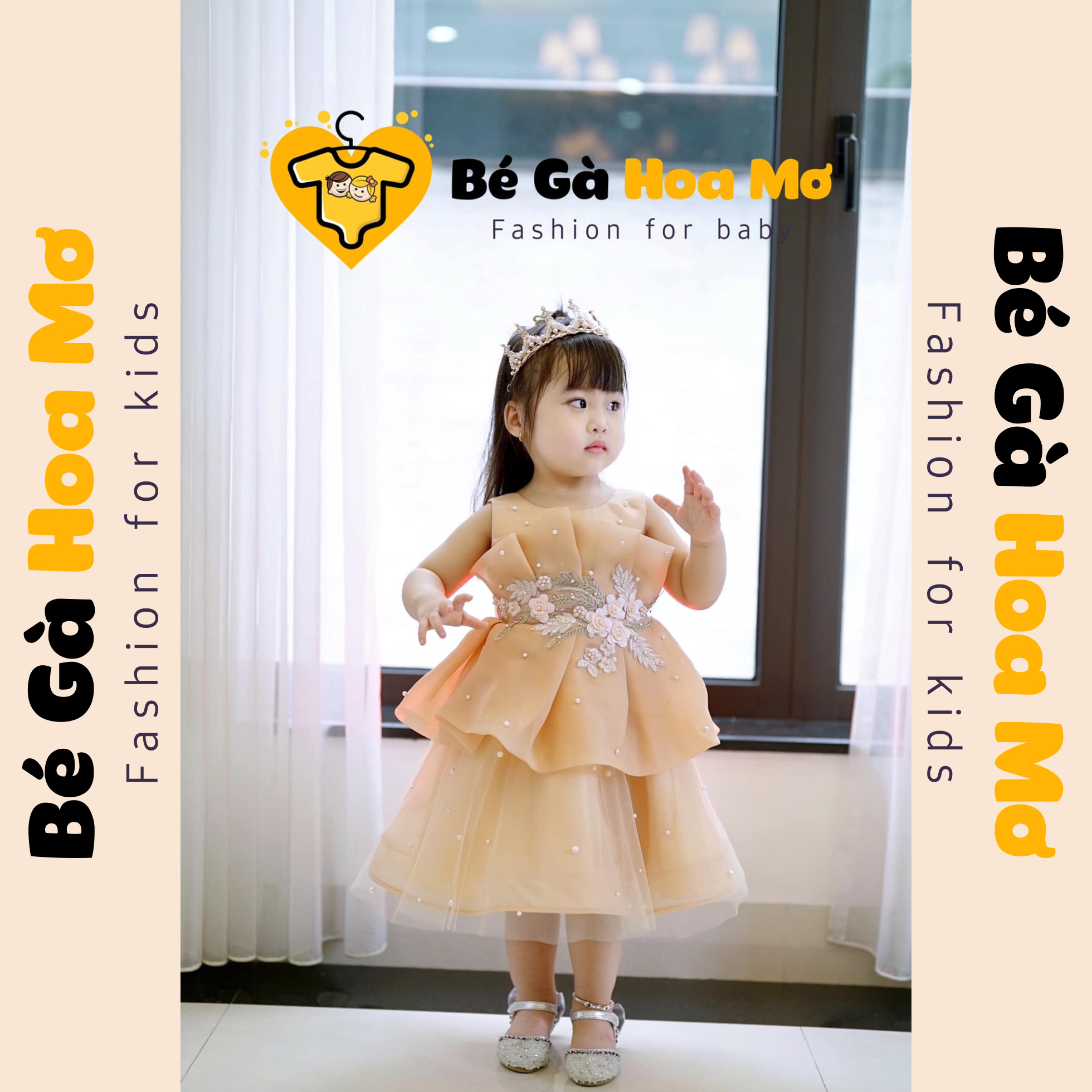 Váy TK nâu thêu hoa eo đính trai 