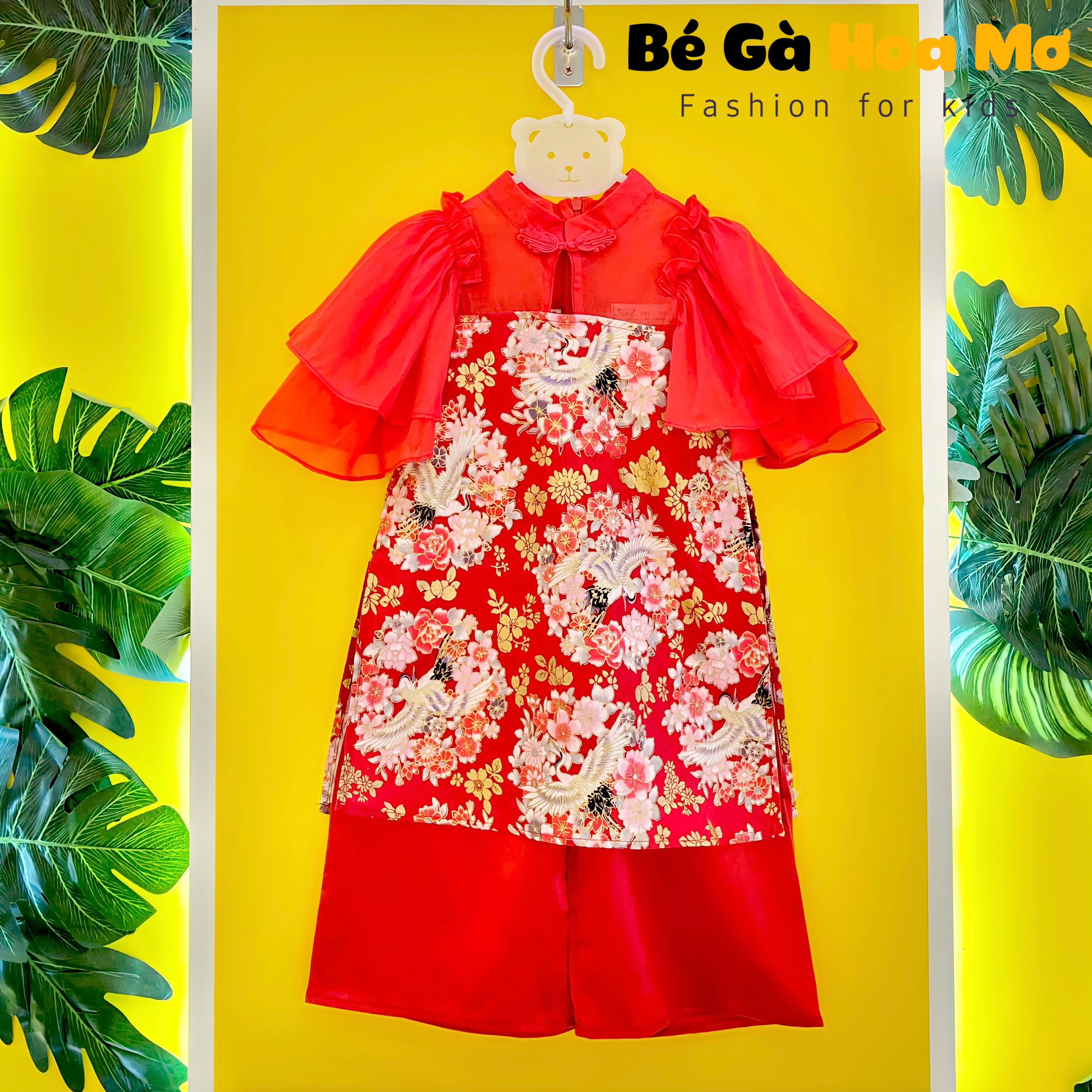 Áo dài đỏ tay voan chim phượng