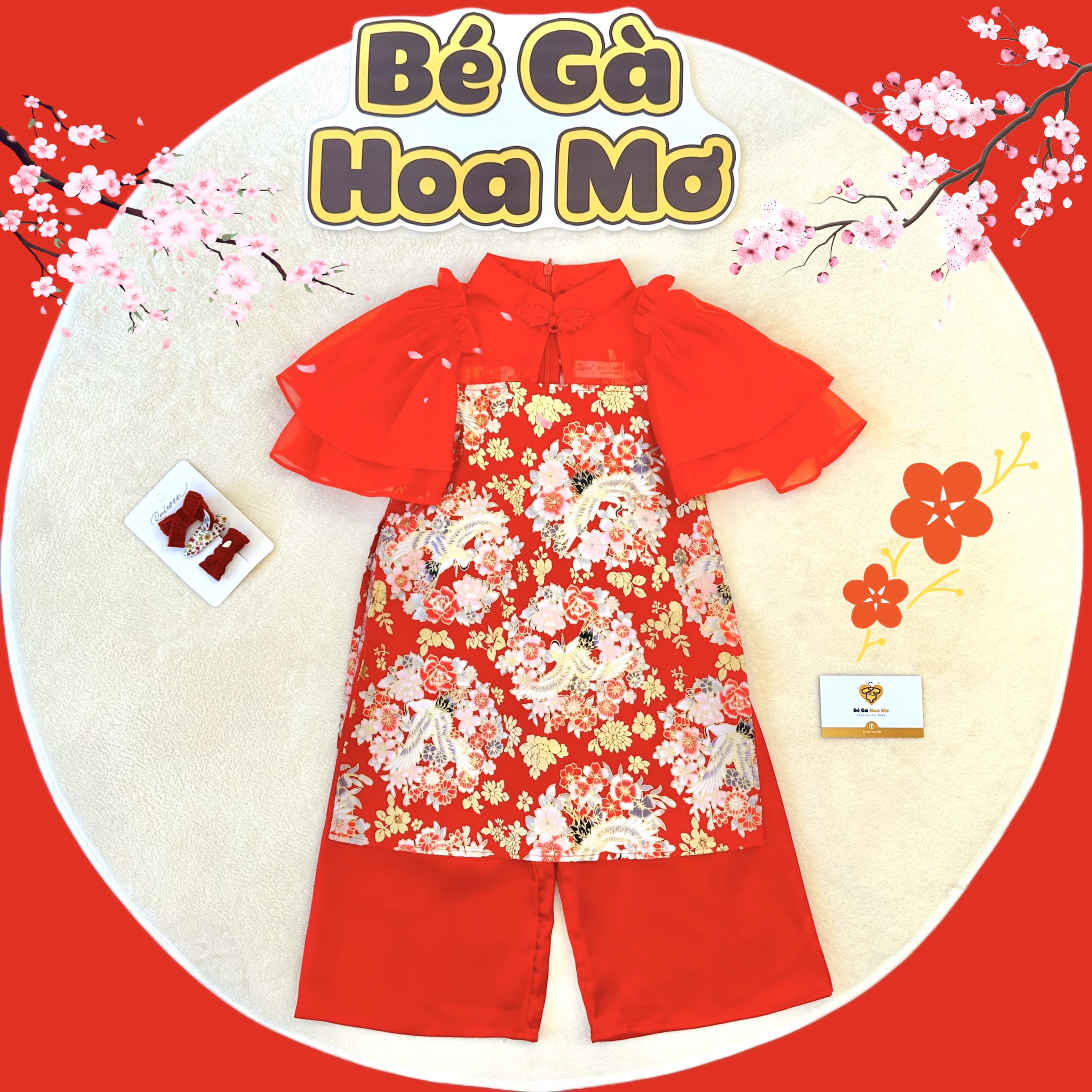 Áo dài đỏ tay voan chim phượng