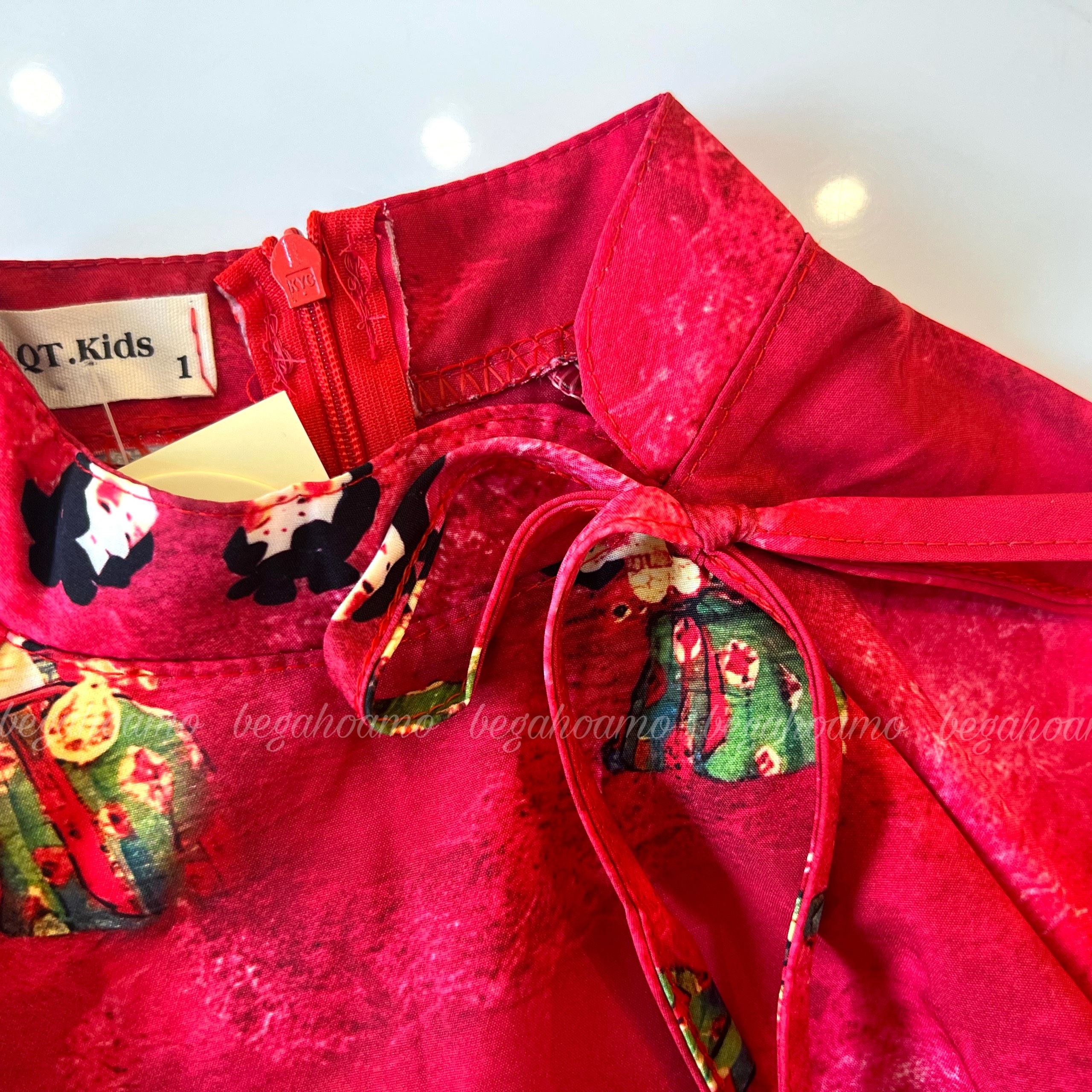 Set áo dài tơ đỏ cô gái