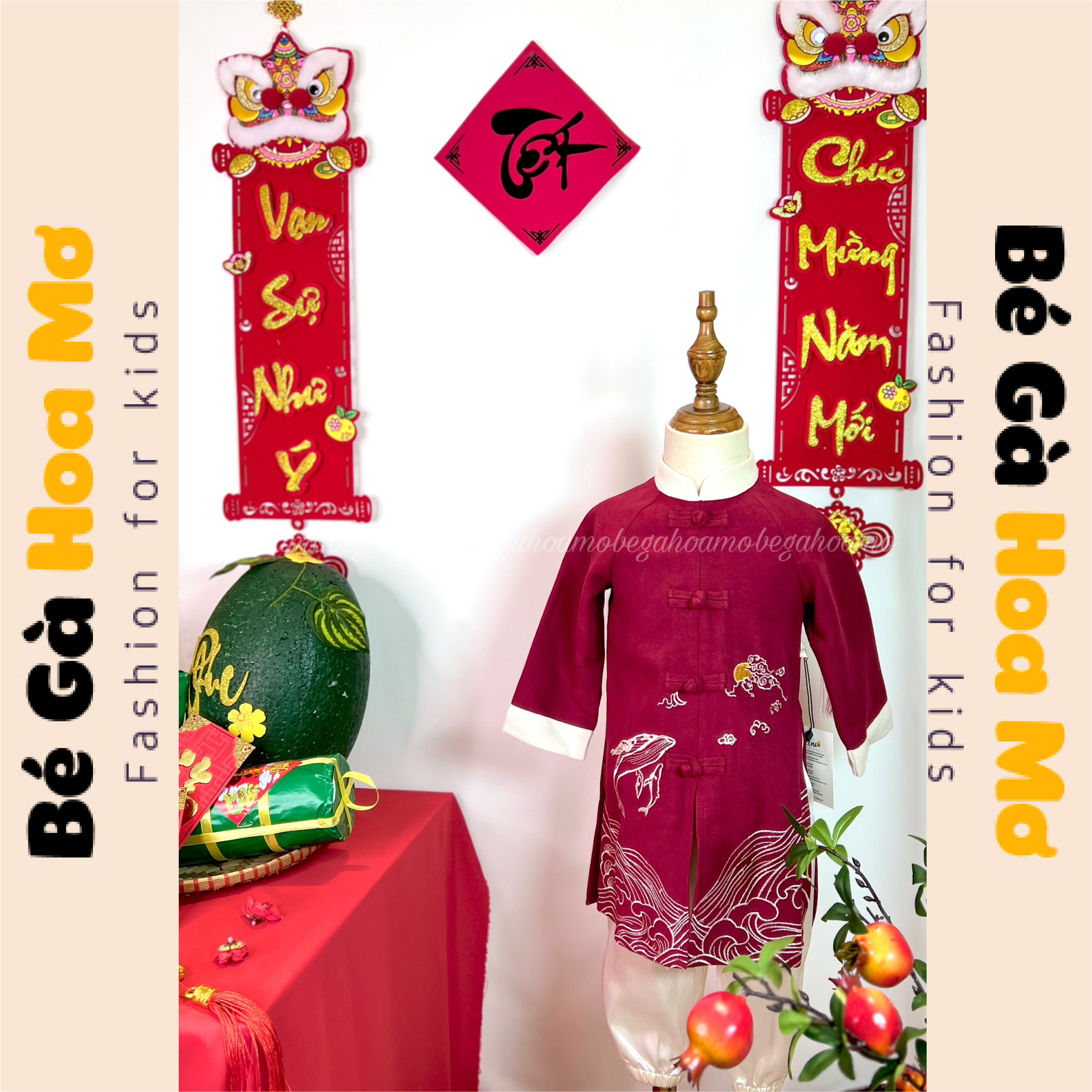 Bộ áo dài nhung cúc tàu thêu hình ngực (vàng)