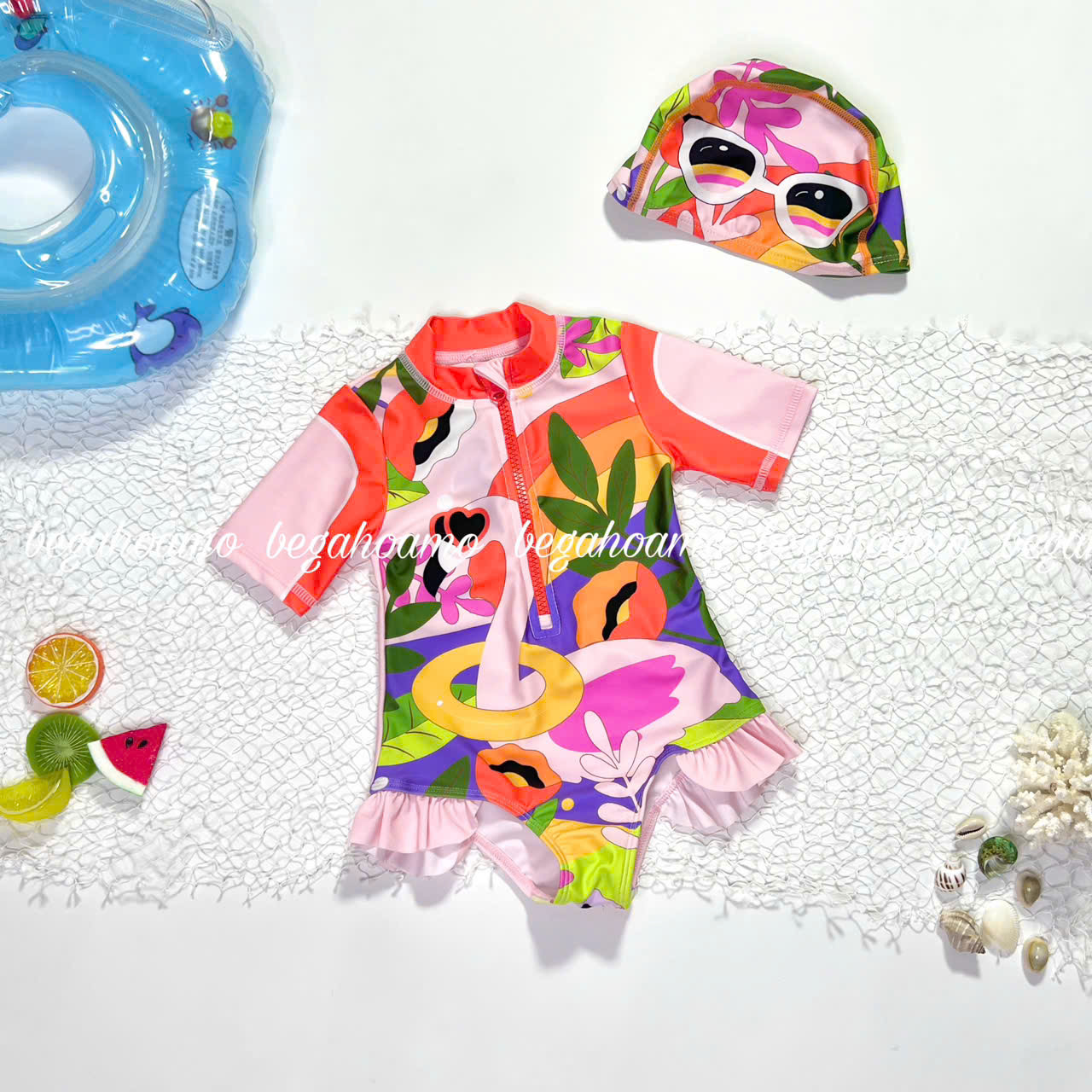 Body bơi hồng hạc kèm mũ